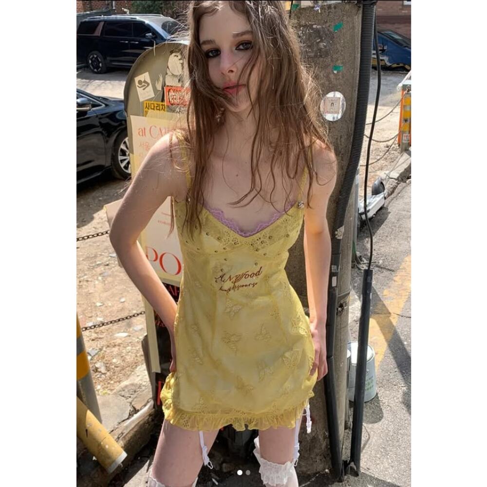 Anyfood Universe Sabrina Lemon Dress Rare Slip Mini Dress Size Small